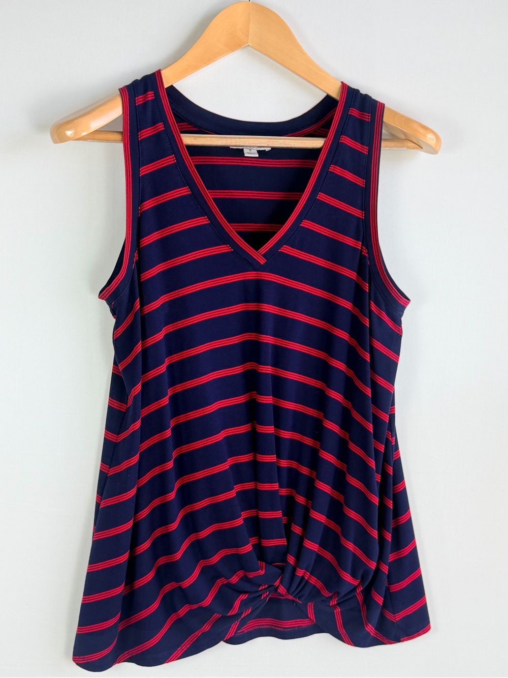 Allison Joy Navy Red Striped Twist Front V Neck Tank Top Size Small